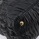 PRADA Gathered Hand Bag Leather Black Gold Auth 210740V-11