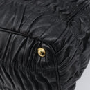 PRADA Gathered Hand Bag Leather Black Gold Auth 210740V-12