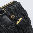 PRADA Gathered Hand Bag Leather Black Gold Auth 210740V-14