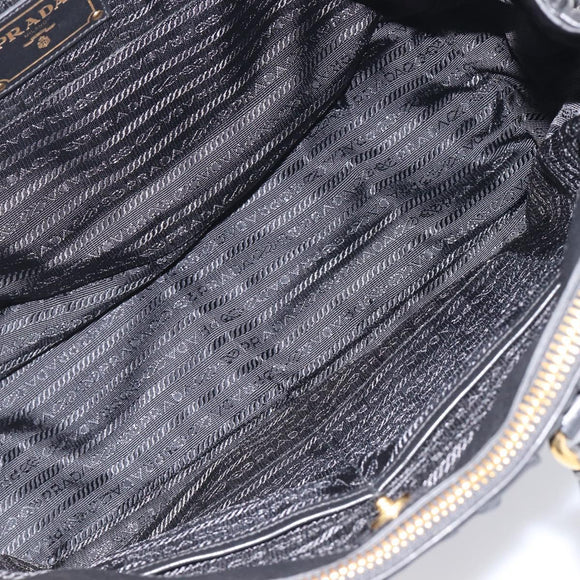 PRADA Gathered Hand Bag Leather Black Gold Auth 210740V