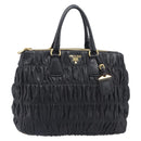 PRADA Gathered Hand Bag Leather Black Gold Auth 210740V-2