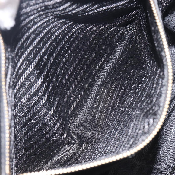 PRADA Gathered Hand Bag Leather Black Gold Auth 210740V
