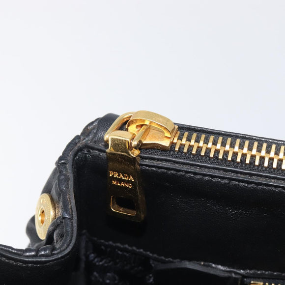 PRADA Gathered Hand Bag Leather Black Gold Auth 210740V
