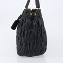 PRADA Gathered Hand Bag Leather Black Gold Auth 210740V-4