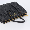 PRADA Gathered Hand Bag Leather Black Gold Auth 210740V-6