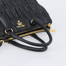 PRADA Gathered Hand Bag Leather Black Gold Auth 210740V-7