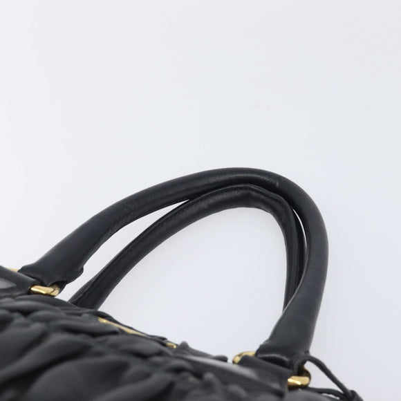 PRADA Gathered Hand Bag Leather Black Gold Auth 210740V