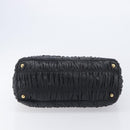 PRADA Gathered Hand Bag Leather Black Gold Auth 210740V-9