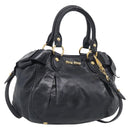 Miu Miu Ribbon Hand Bag Vitellolux 2way Black Gold Auth 210741V-1