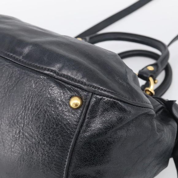 Miu Miu Ribbon Hand Bag Vitellolux 2way Black Gold Auth 210741V