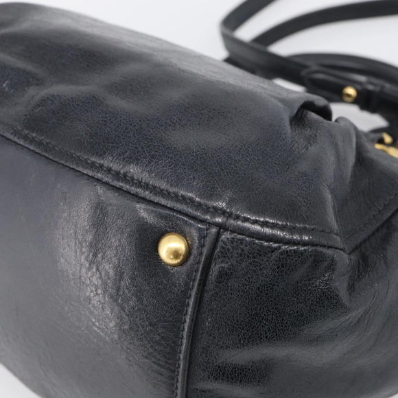 Miu Miu Ribbon Hand Bag Vitellolux 2way Black Gold Auth 210741V