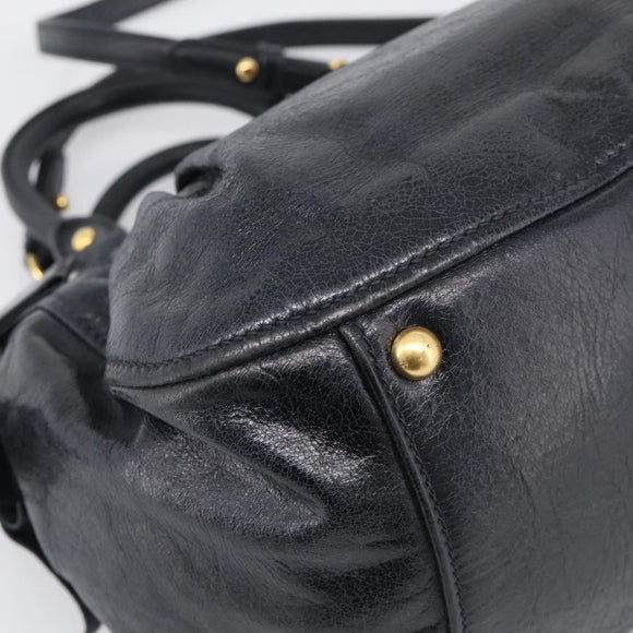Miu Miu Ribbon Hand Bag Vitellolux 2way Black Gold Auth 210741V