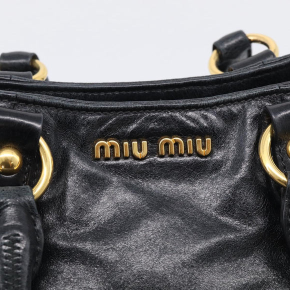 Miu Miu Ribbon Hand Bag Vitellolux 2way Black Gold Auth 210741V