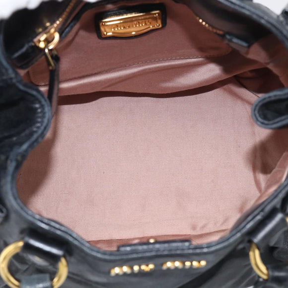 Miu Miu Ribbon Hand Bag Vitellolux 2way Black Gold Auth 210741V