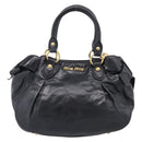 Miu Miu Ribbon Hand Bag Vitellolux 2way Black Gold Auth 210741V-2