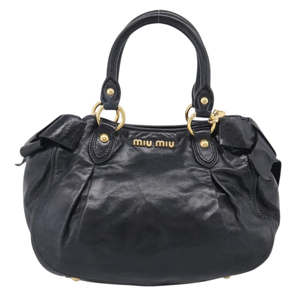 Miu Miu Ribbon Hand Bag Vitellolux 2way Black Gold Auth 210741V