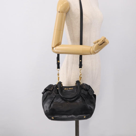 Miu Miu Ribbon Hand Bag Vitellolux 2way Black Gold Auth 210741V