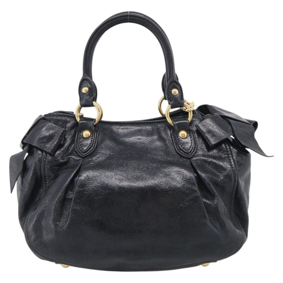 Miu Miu Ribbon Hand Bag Vitellolux 2way Black Gold Auth 210741V