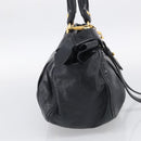 Miu Miu Ribbon Hand Bag Vitellolux 2way Black Gold Auth 210741V-4