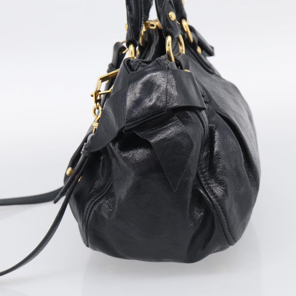 Miu Miu Ribbon Hand Bag Vitellolux 2way Black Gold Auth 210741V