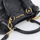 Miu Miu Ribbon Hand Bag Vitellolux 2way Black Gold Auth 210741V-6