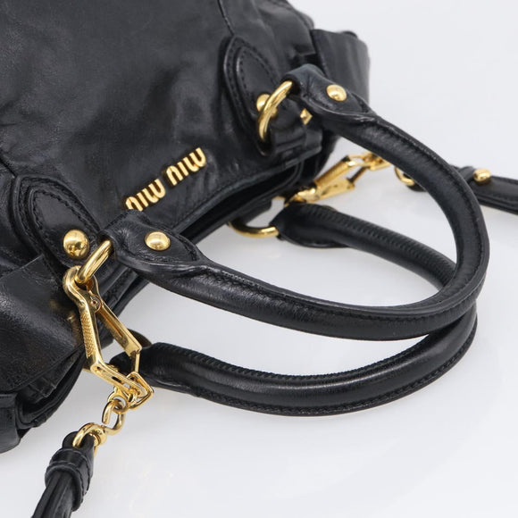 Miu Miu Ribbon Hand Bag Vitellolux 2way Black Gold Auth 210741V