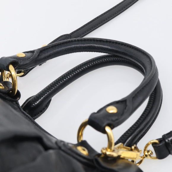 Miu Miu Ribbon Hand Bag Vitellolux 2way Black Gold Auth 210741V