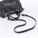 Miu Miu Ribbon Hand Bag Vitellolux 2way Black Gold Auth 210741V-9