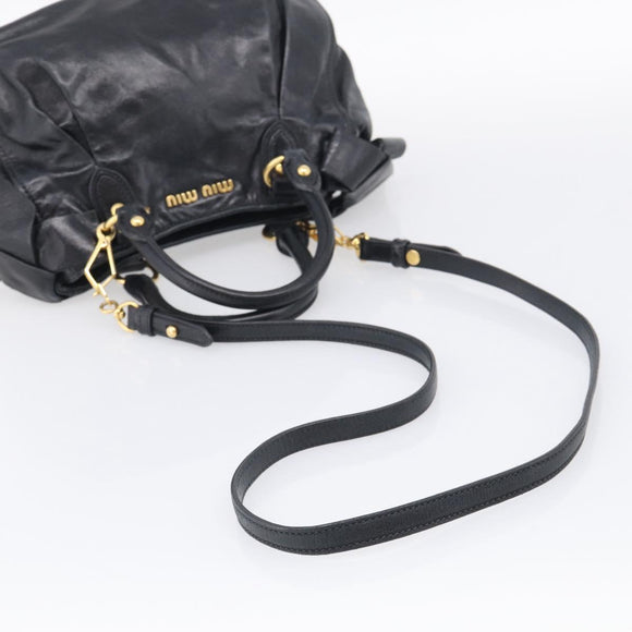 Miu Miu Ribbon Hand Bag Vitellolux 2way Black Gold Auth 210741V