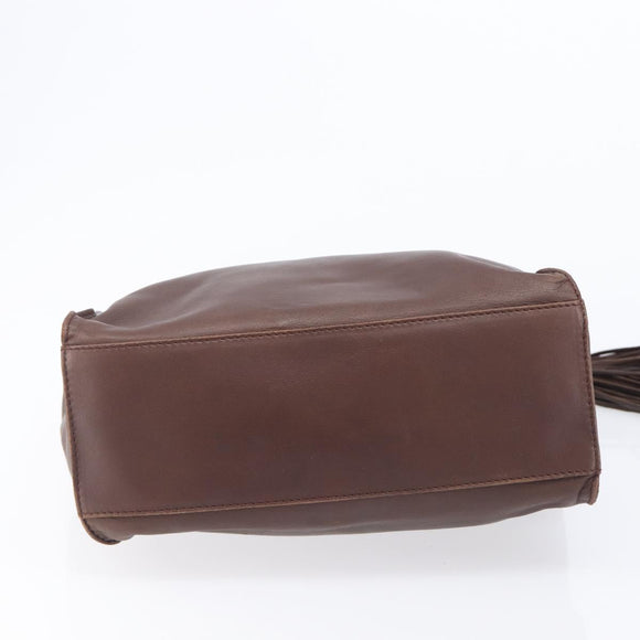 PRADA Hand Bag Leather Brown Silver Auth 210742
