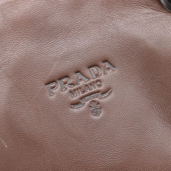 PRADA Hand Bag Leather Brown Silver Auth 210742