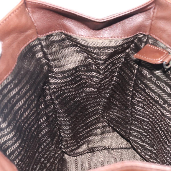 PRADA Hand Bag Leather Brown Silver Auth 210742