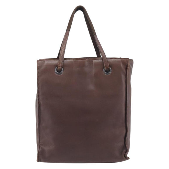 PRADA Hand Bag Leather Brown Silver Auth 210742