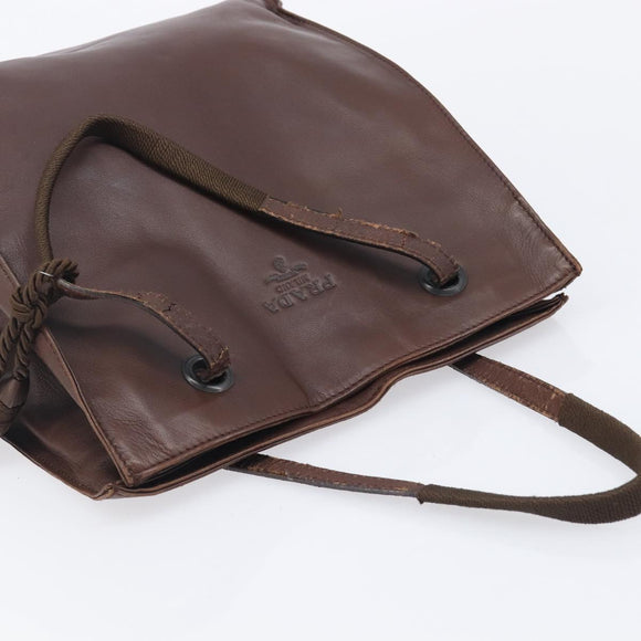 PRADA Hand Bag Leather Brown Silver Auth 210742