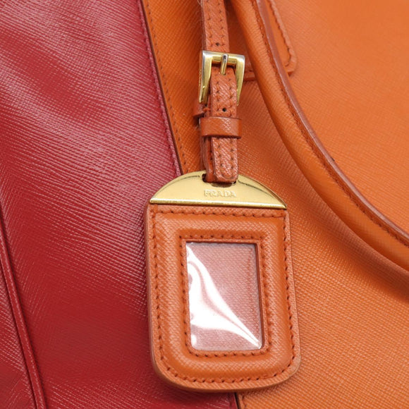 PRADA Galleria Hand Bag Saffiano 2way Orange Gold Auth 210749V