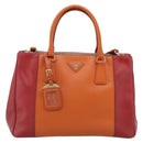 PRADA Galleria Hand Bag Saffiano 2way Orange Gold Auth 210749V-2