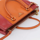 PRADA Galleria Hand Bag Saffiano 2way Orange Gold Auth 210749V-6