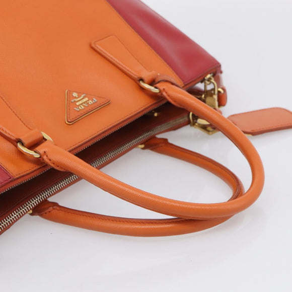 PRADA Galleria Hand Bag Saffiano 2way Orange Gold Auth 210749V
