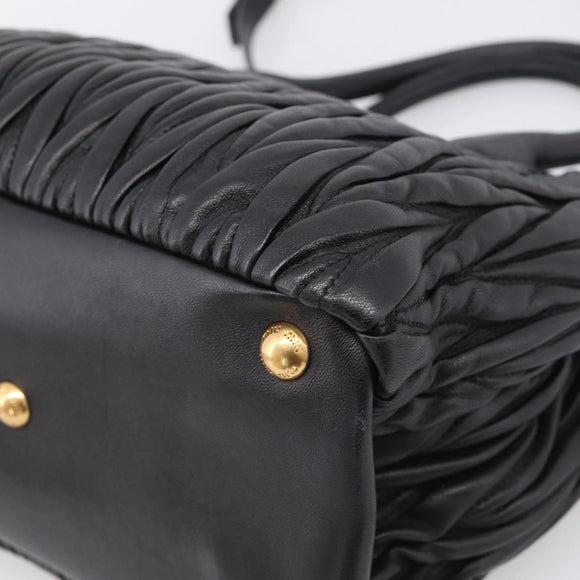 Miu Miu Matelasse Hand Bag Leather 2way Black Gold Auth 210751V