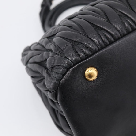 Miu Miu Matelasse Hand Bag Leather 2way Black Gold Auth 210751V