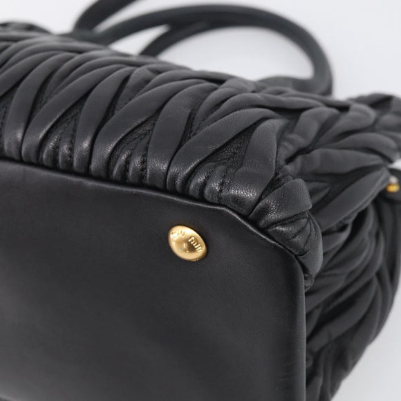 Miu Miu Matelasse Hand Bag Leather 2way Black Gold Auth 210751V