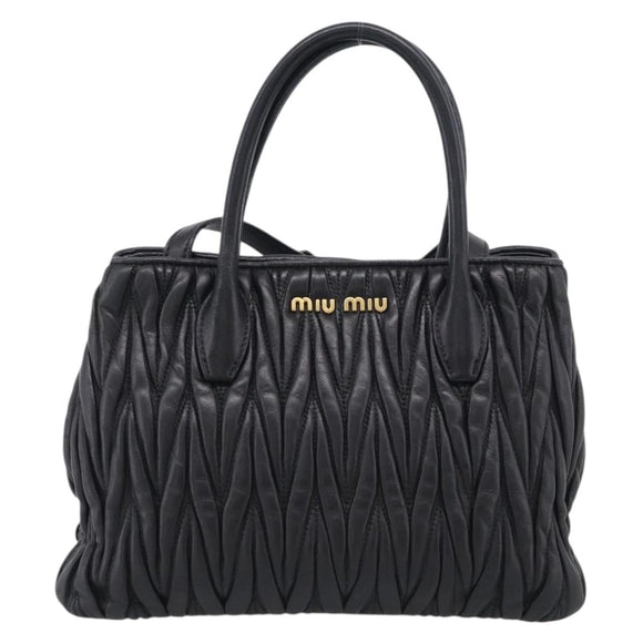 Miu Miu Matelasse Hand Bag Leather 2way Black Gold Auth 210751V
