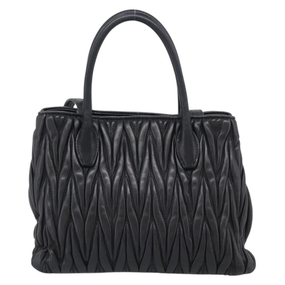 Miu Miu Matelasse Hand Bag Leather 2way Black Gold Auth 210751V