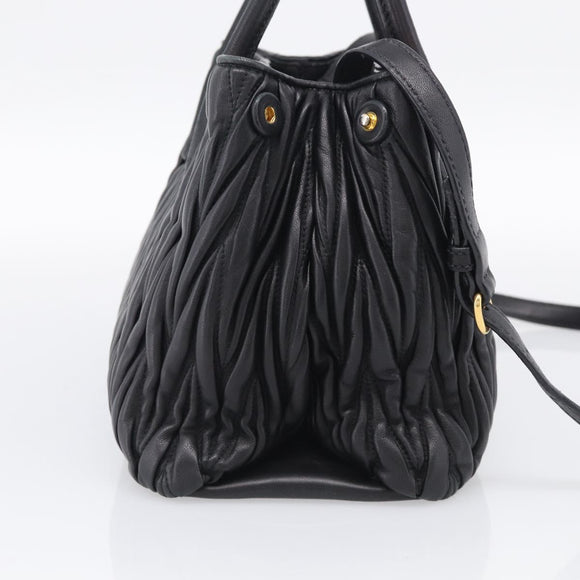 Miu Miu Matelasse Hand Bag Leather 2way Black Gold Auth 210751V