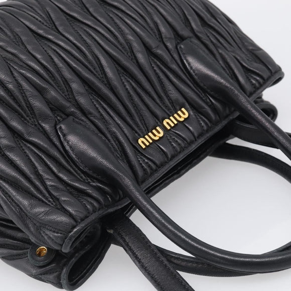 Miu Miu Matelasse Hand Bag Leather 2way Black Gold Auth 210751V