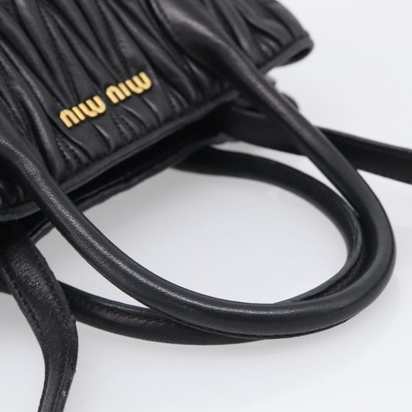 Miu Miu Matelasse Hand Bag Leather 2way Black Gold Auth 210751V