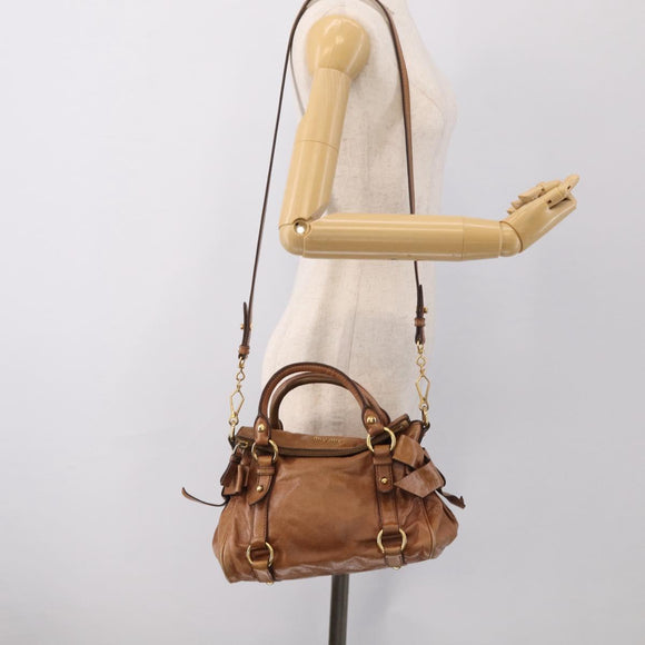 Miu Miu Matelasse Hand Bag Vitellolux 2way Brown Gold Auth 210753V