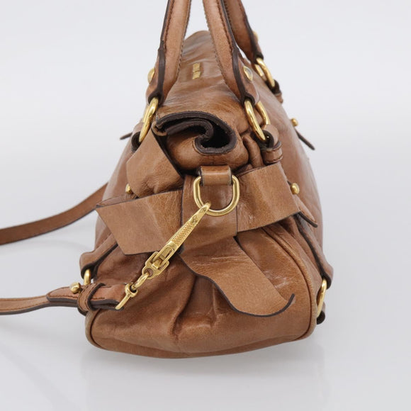 Miu Miu Matelasse Hand Bag Vitellolux 2way Brown Gold Auth 210753V