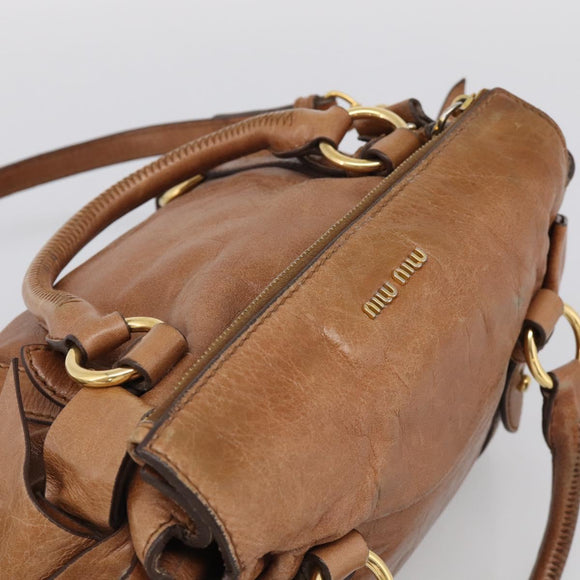 Miu Miu Matelasse Hand Bag Vitellolux 2way Brown Gold Auth 210753V