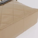 CHANEL Matelasse Chain Shoulder Bag Lamb Skin Beige Gold CC Auth 210755-12